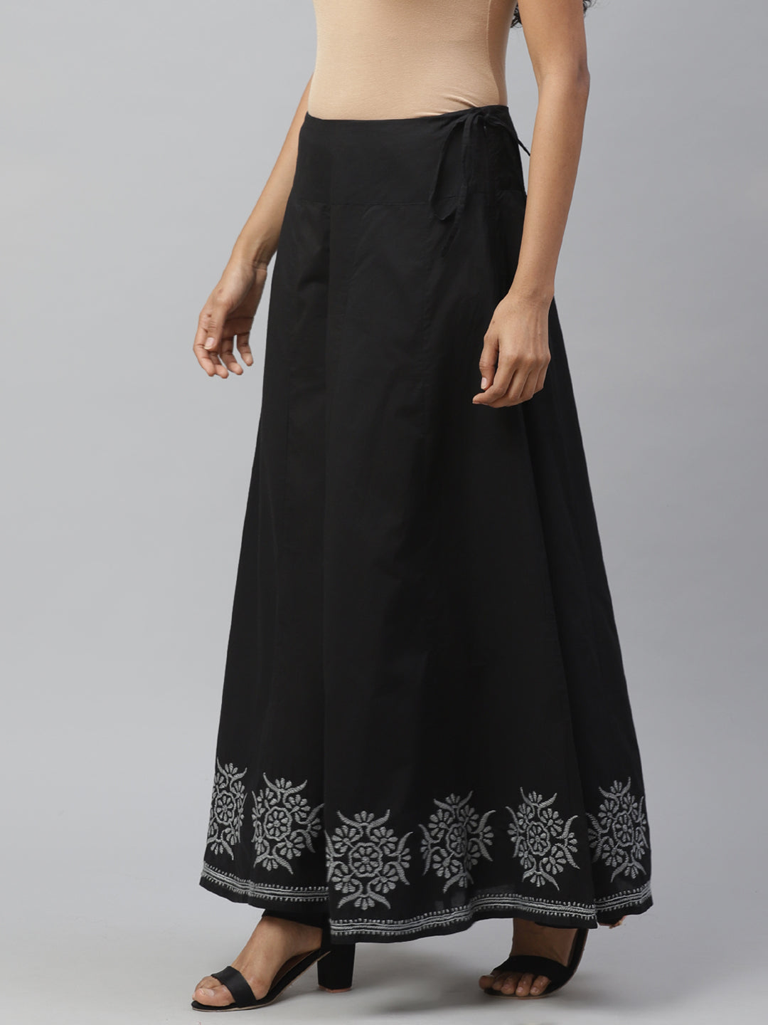 Black and Grey Chikankari Flared Palazzo