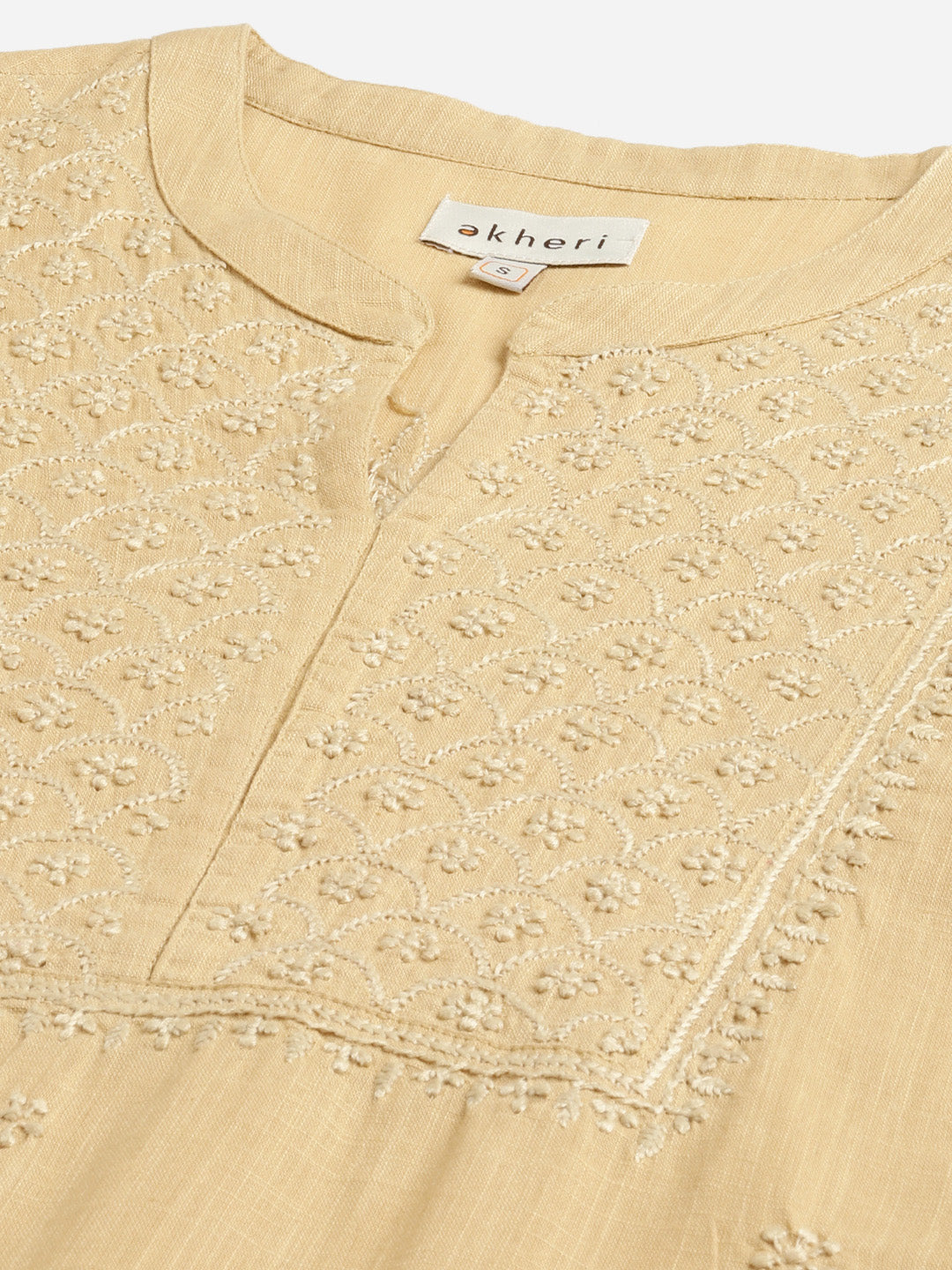 Beige Cotton Chikankari Straight Kurta
