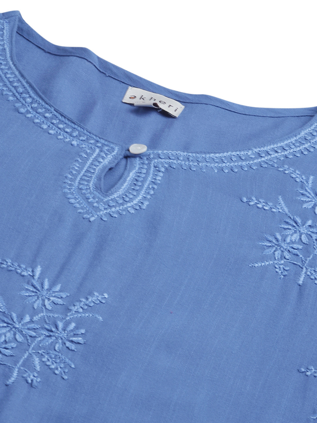 Rayon Blue Straight-Fit Chikankari Kurta