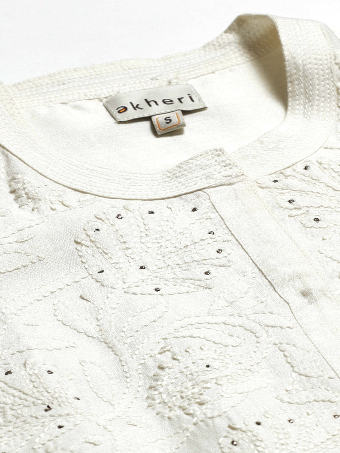 Off White Silk Embroidered Long Shirt