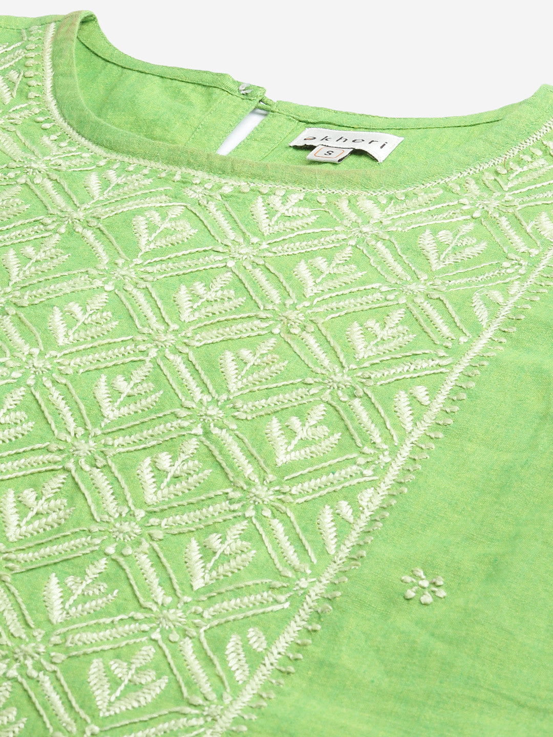 Green Mangalgiri Chikankari Kurta with Elbow Sleeves