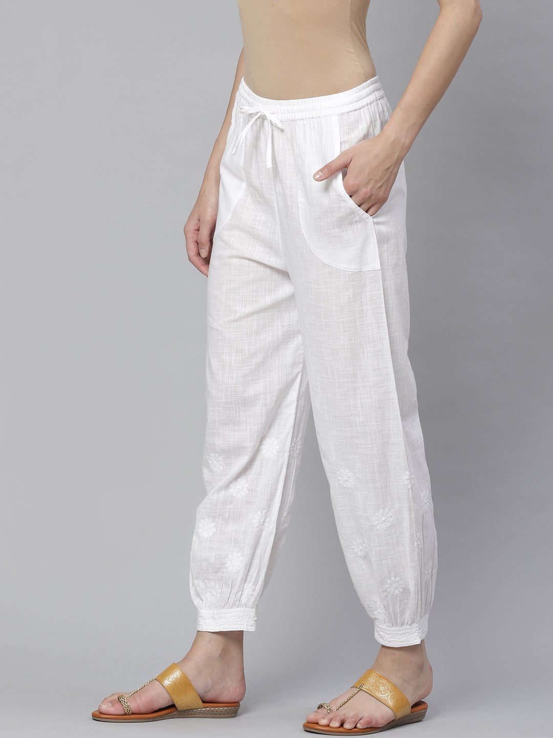 White Chikankari Afghani Pants