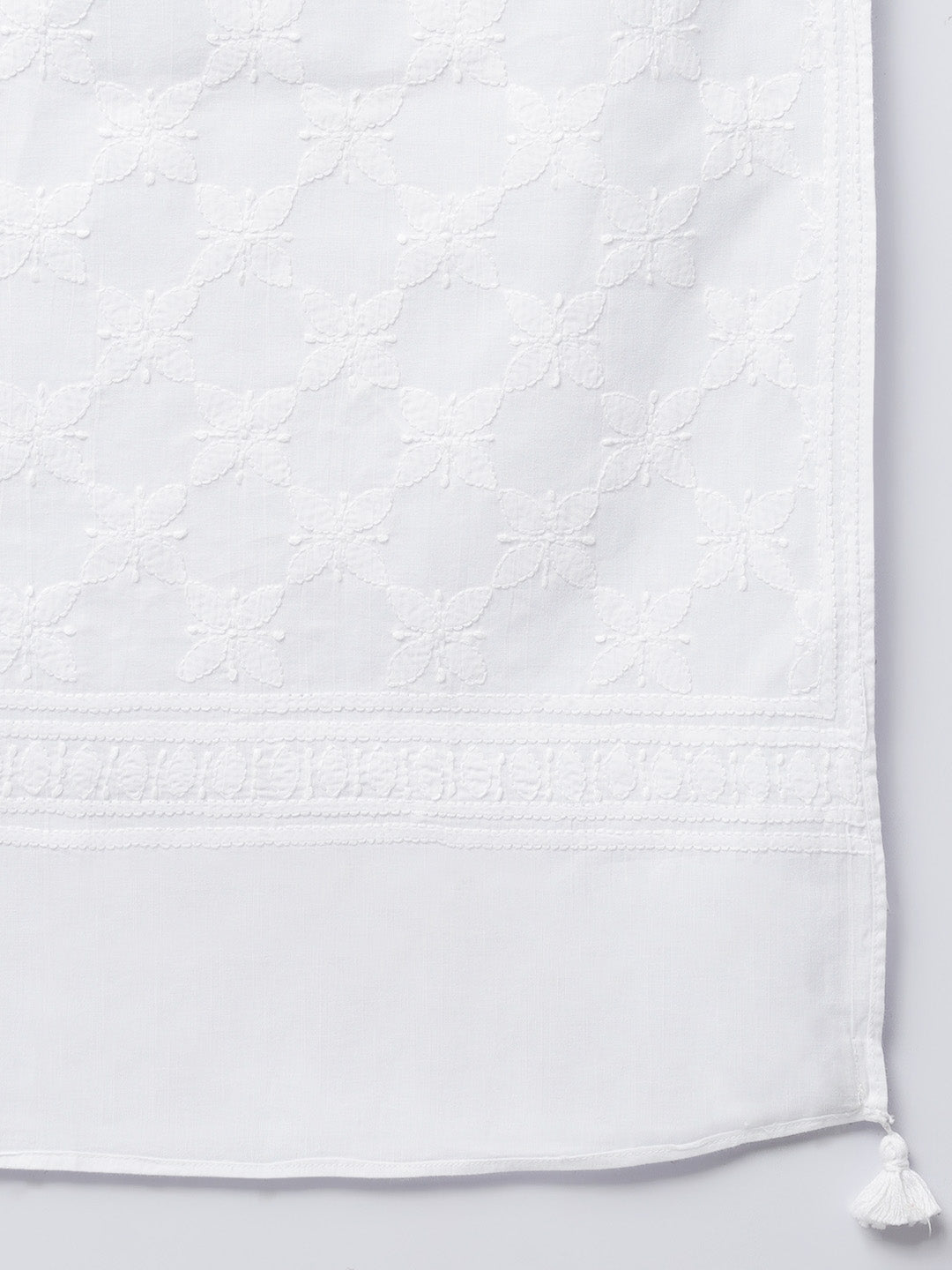 White Cotton Mul Chikankari Dupatta