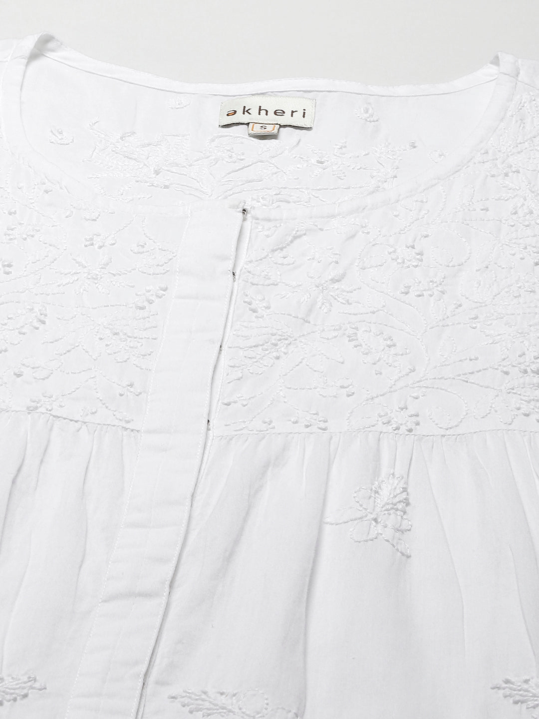 White Embroidered Front-Open Tiered Kurta