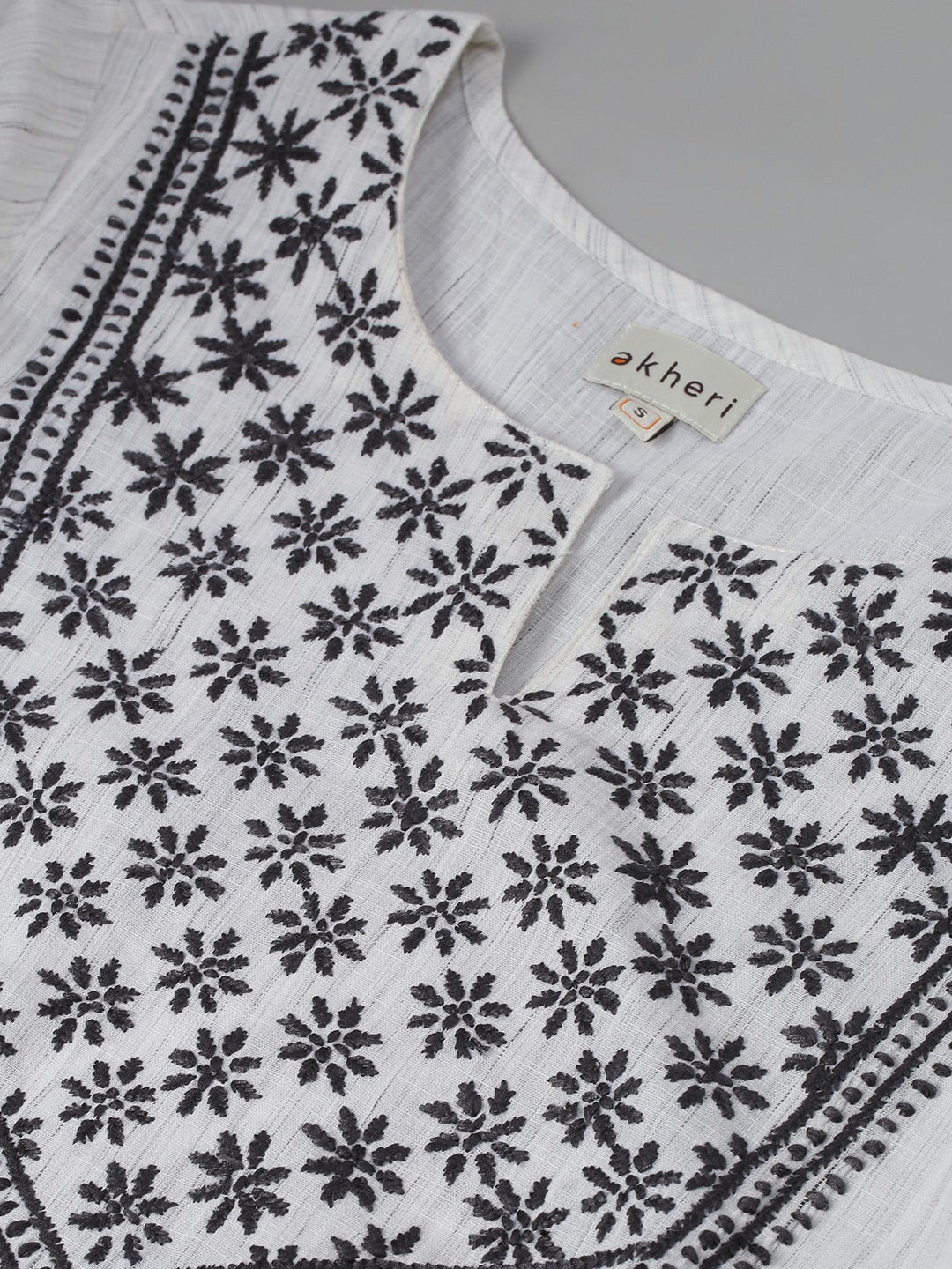 White Ikat Chikankari Straight Kurta