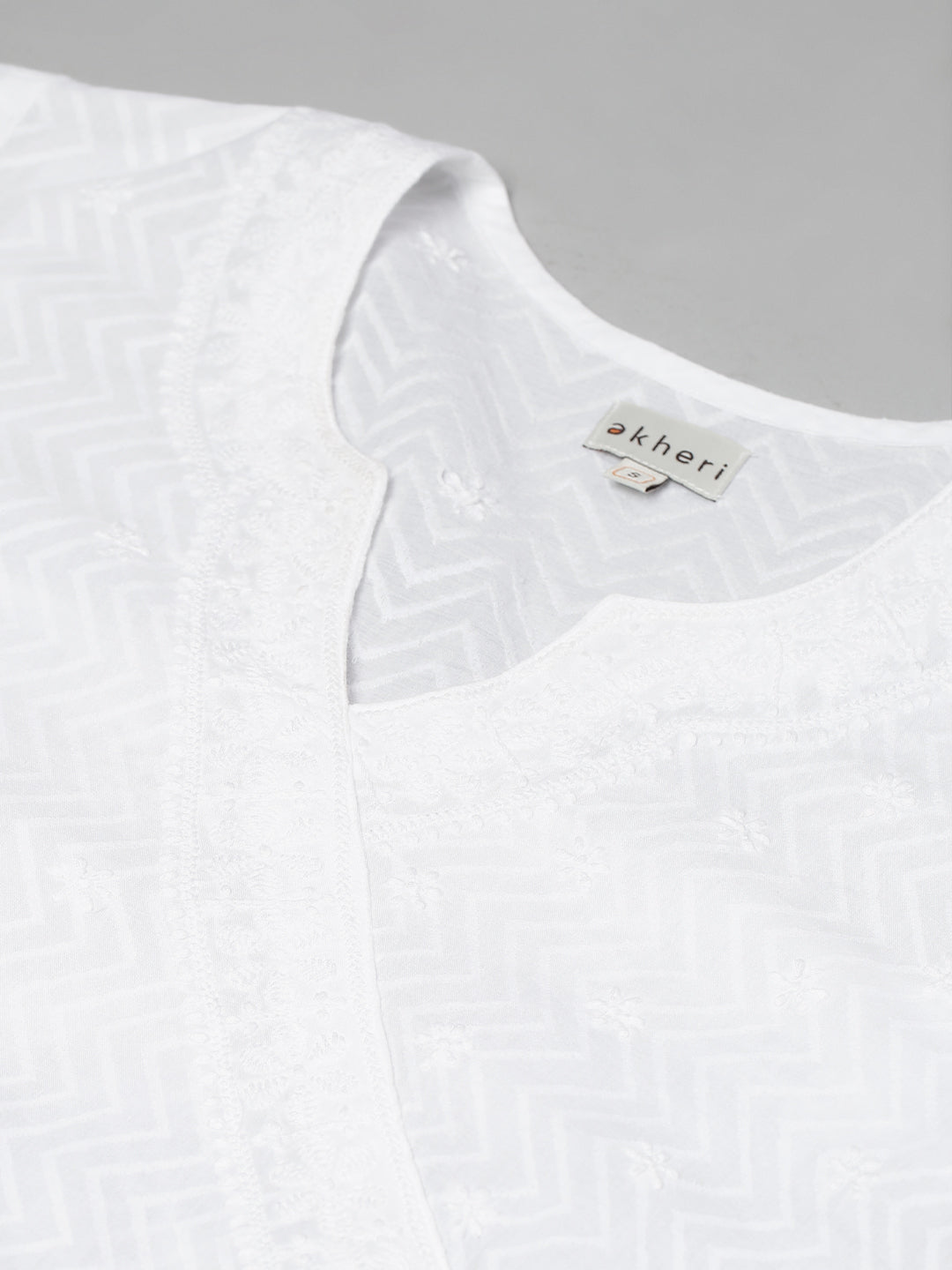 White Chikankari A-line Collared Kurta