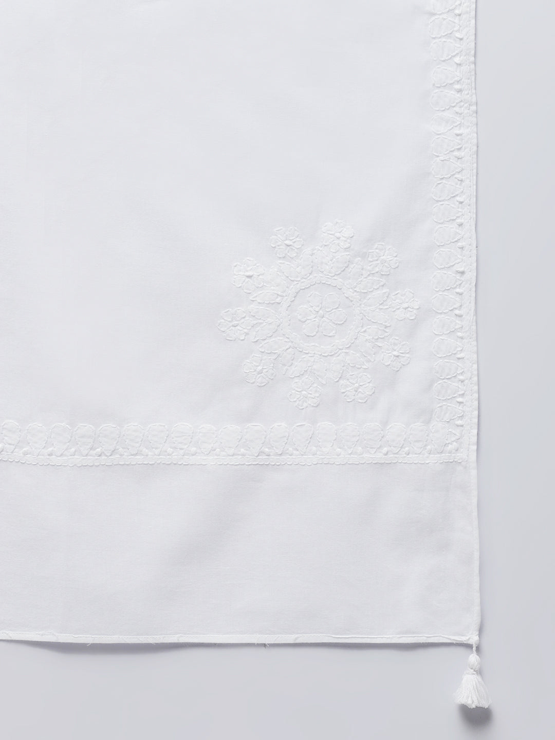 White Cotton Mul Chikankari Dupatta