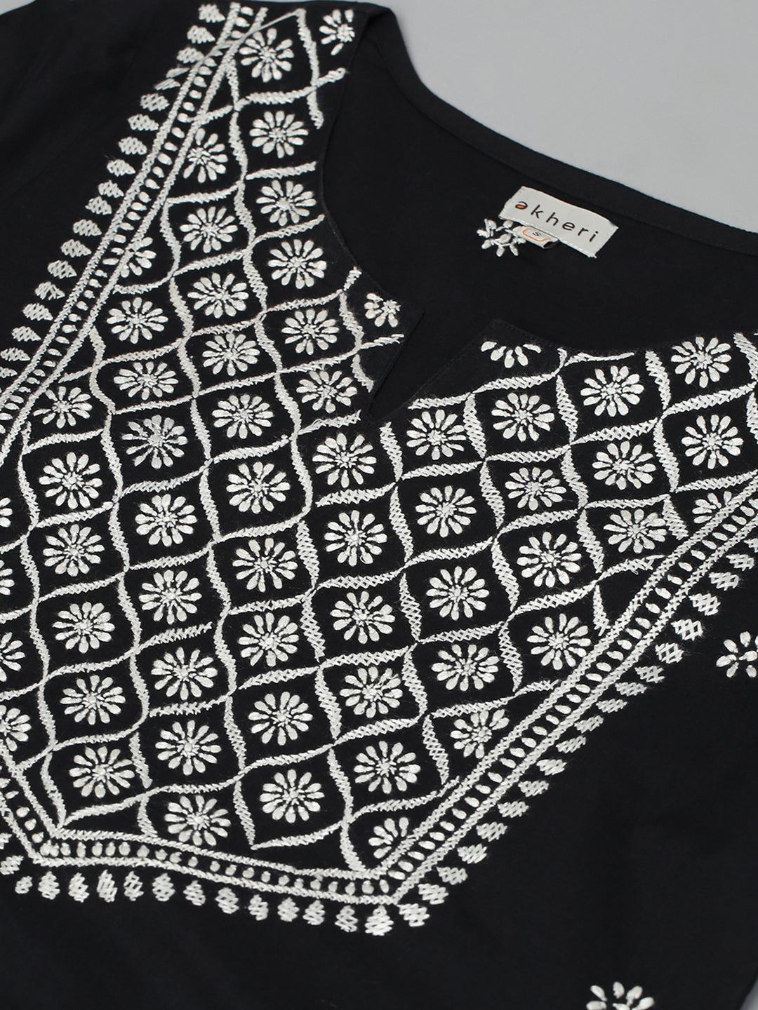 Black & White Embroidered Straight Kurta