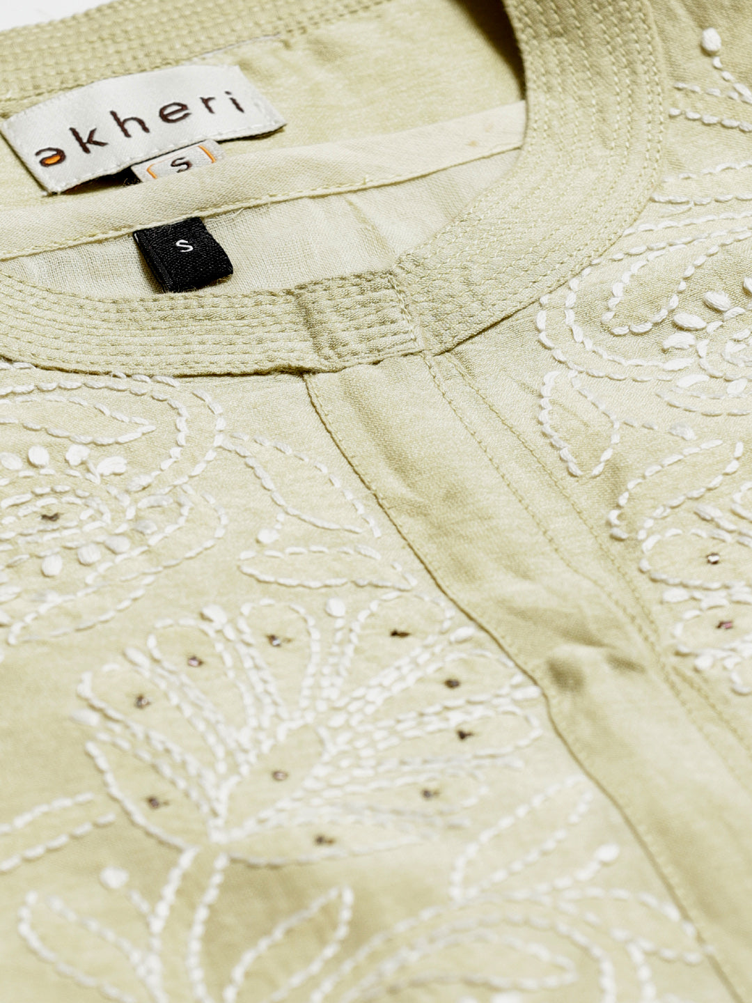 Olive Silk Chikankari Long Shirt