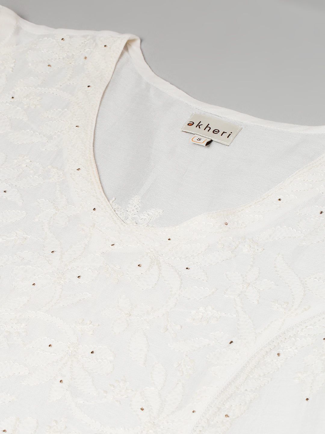 Off-White Chikankari Silk A-Line Kurta