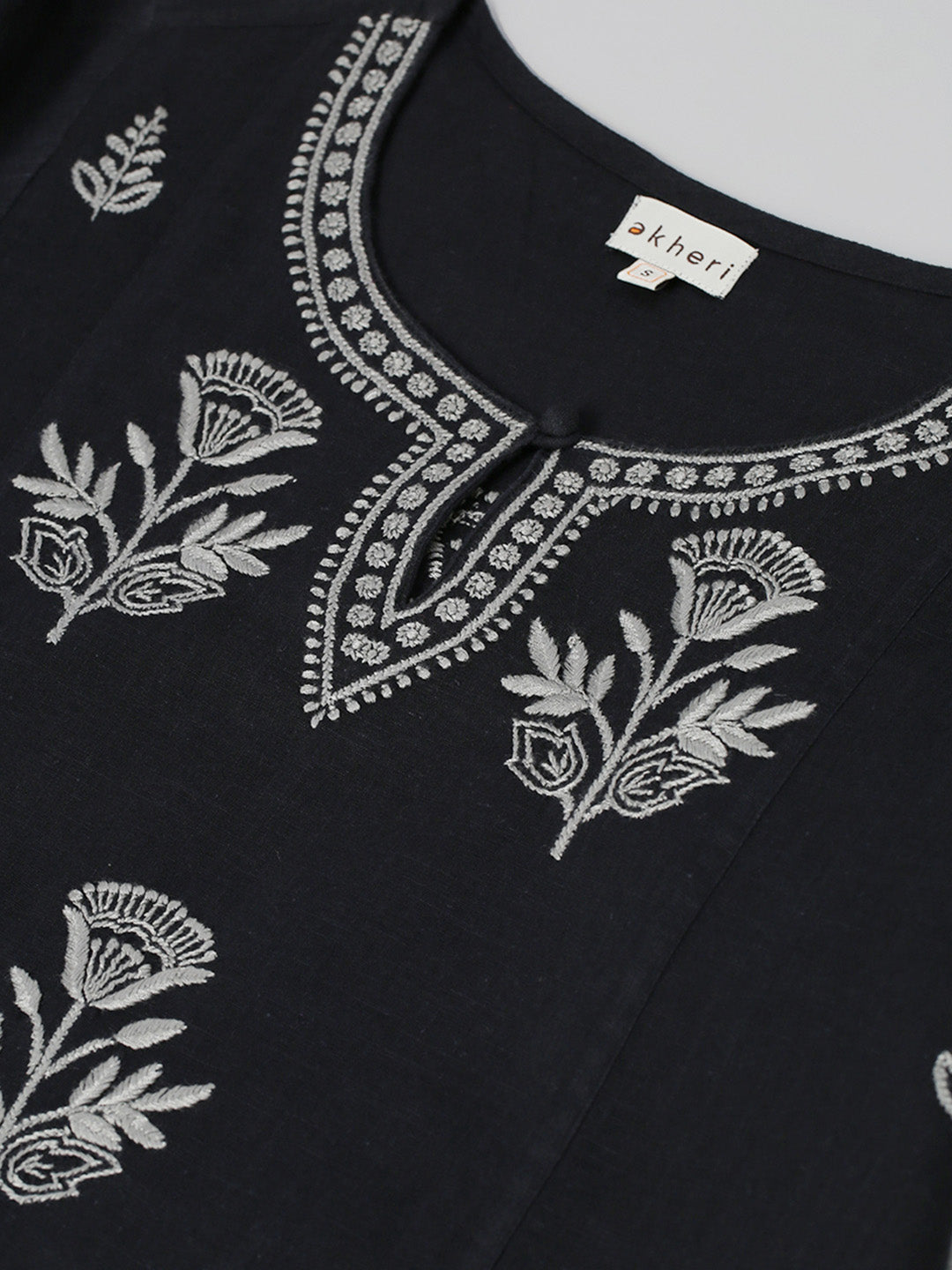 Black & Grey Chikankari Cotton Straight Kurta