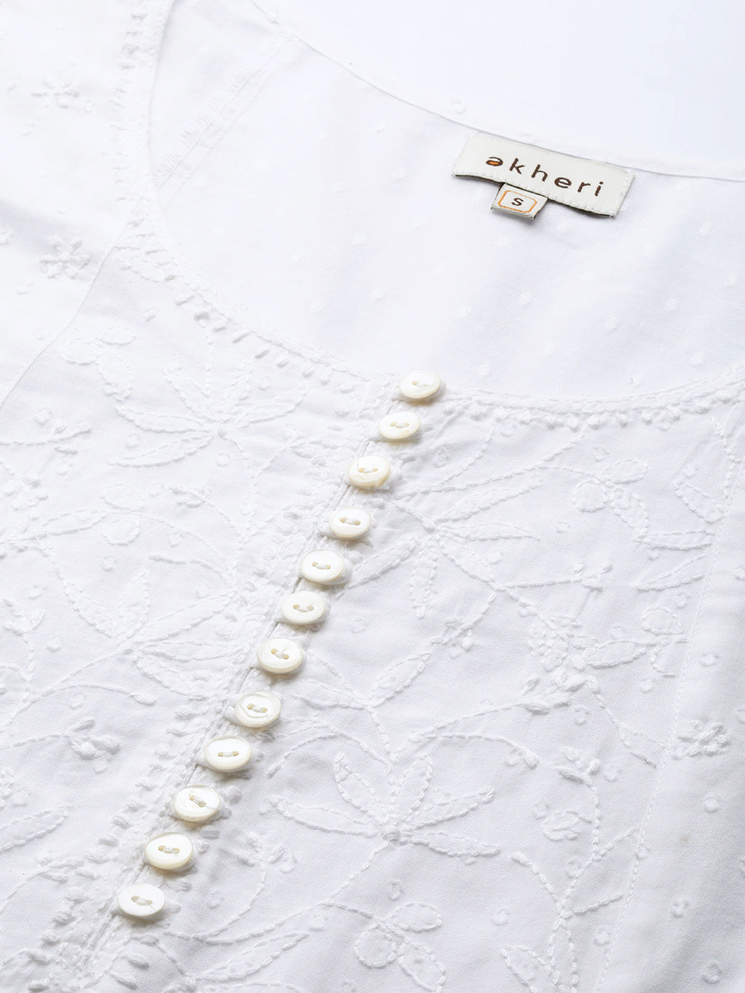 White Anarkali Dobby Hand-Embroidered Kurta