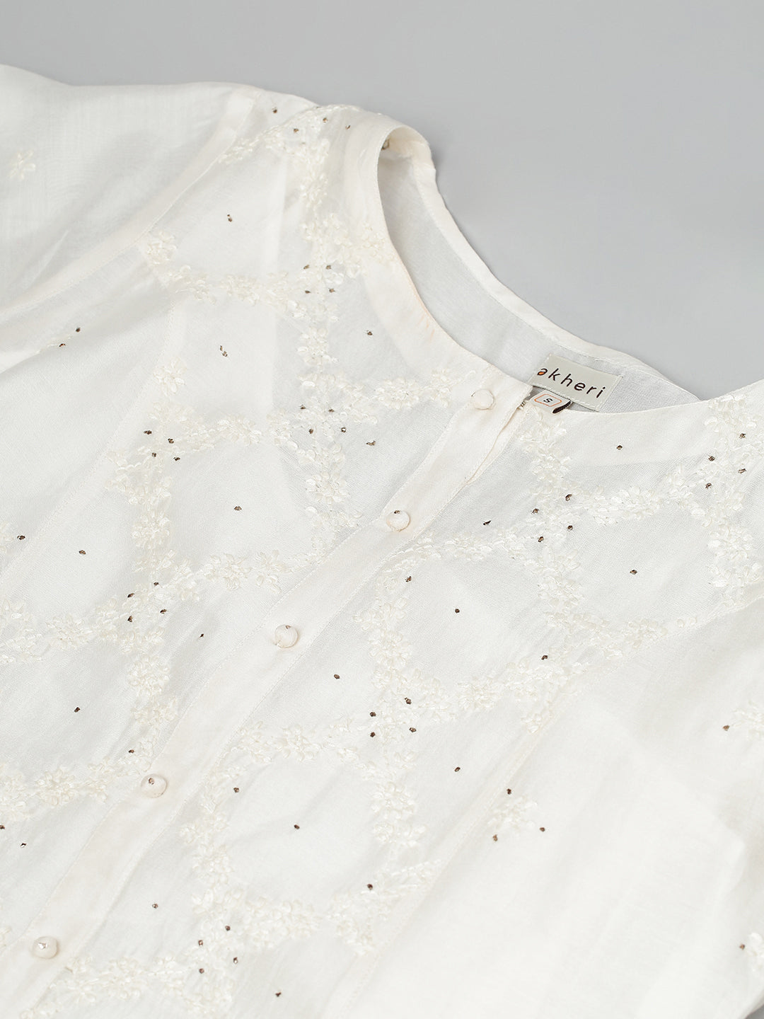 Off-White Chikankari Silk A-Line Kurta