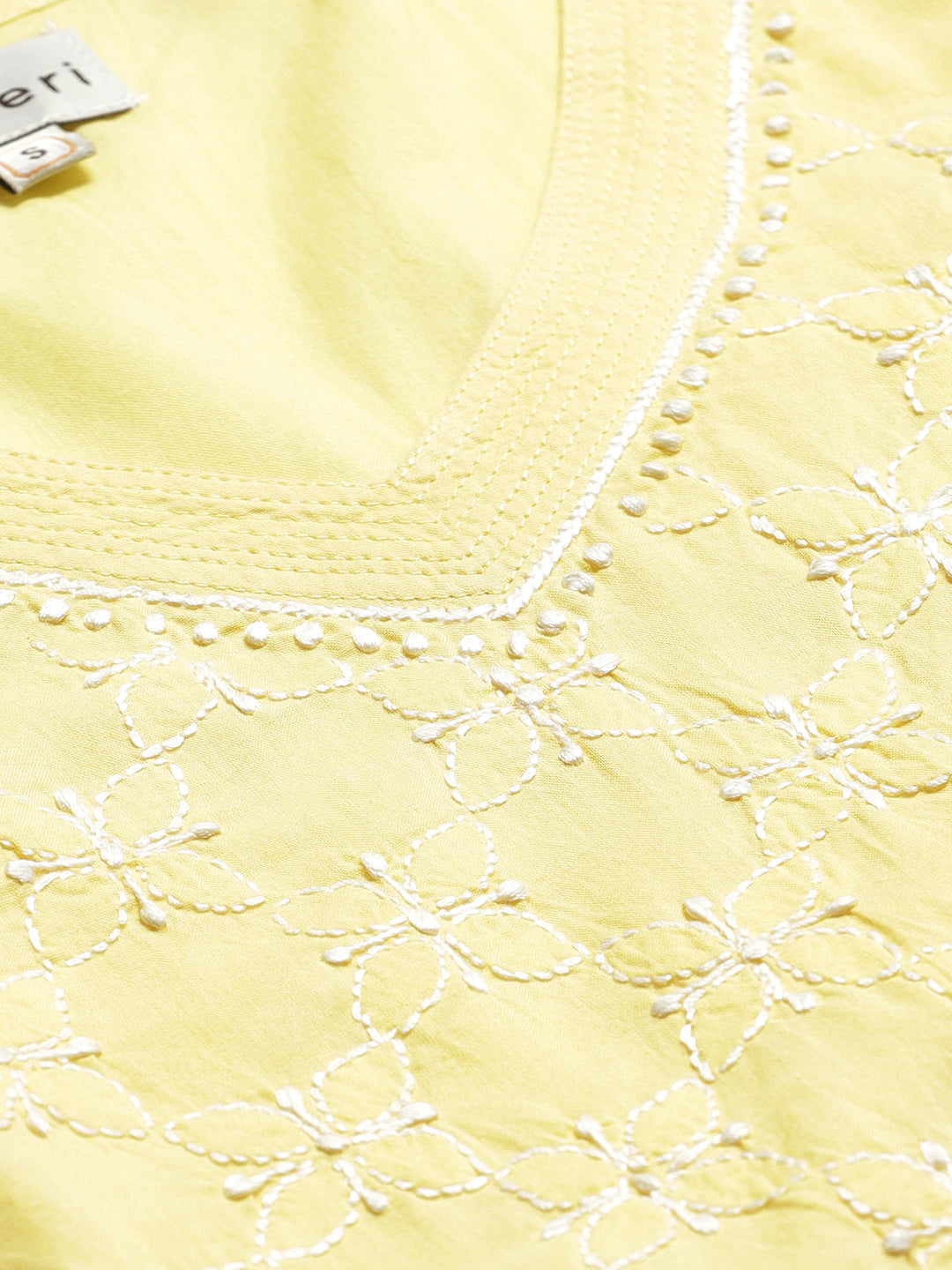 Yellow V-Neck Embroidered Top