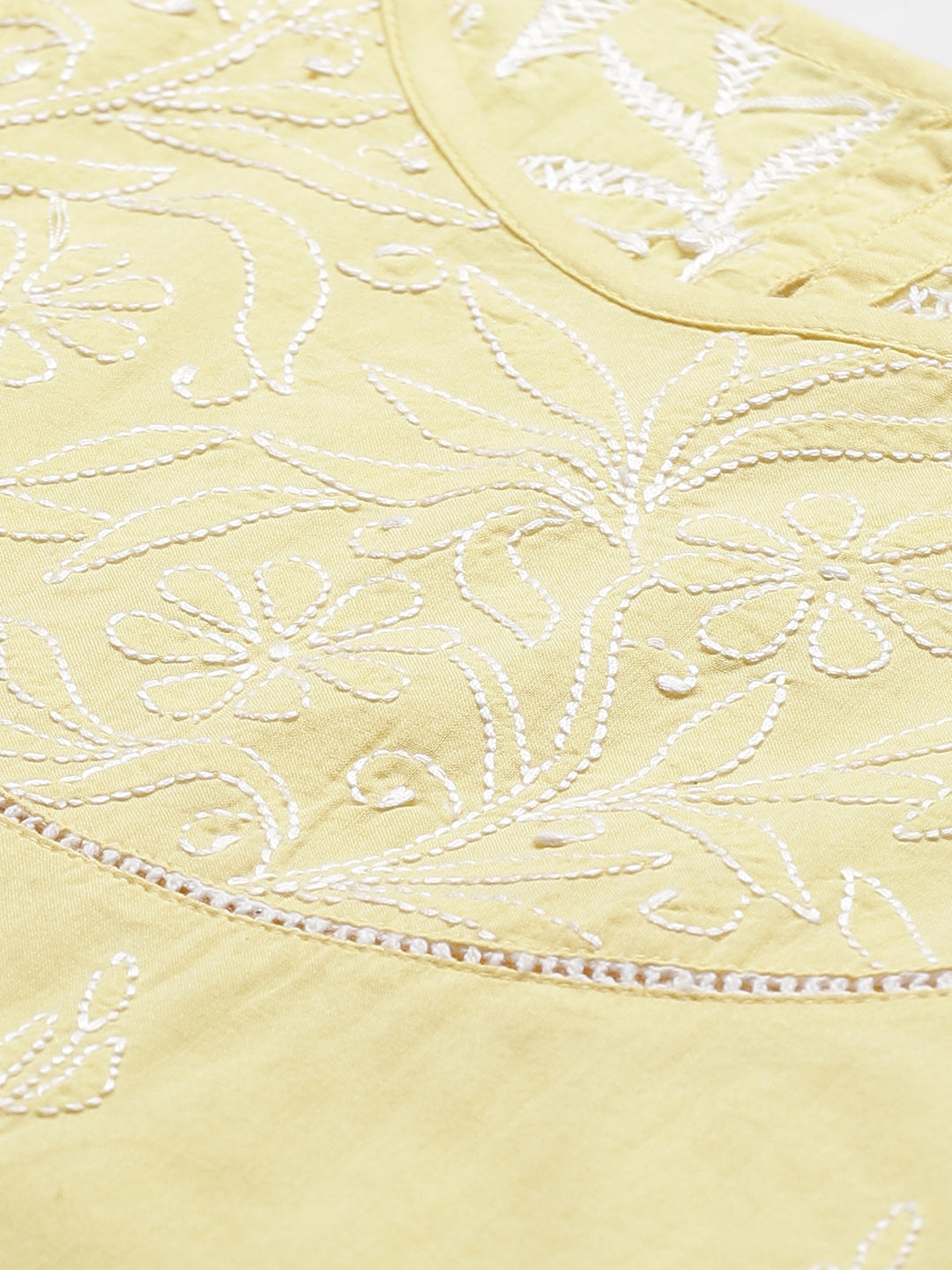 Yellow Lace Chikankari Top