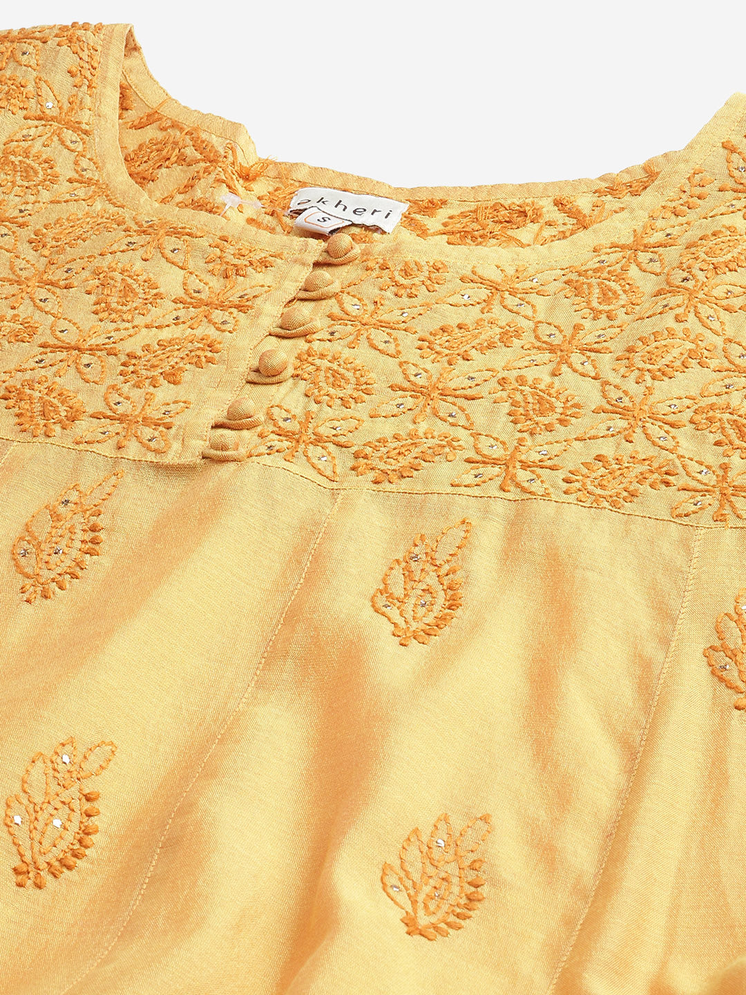 Mustard Pure Chanderi Silk Chikankari Kurta