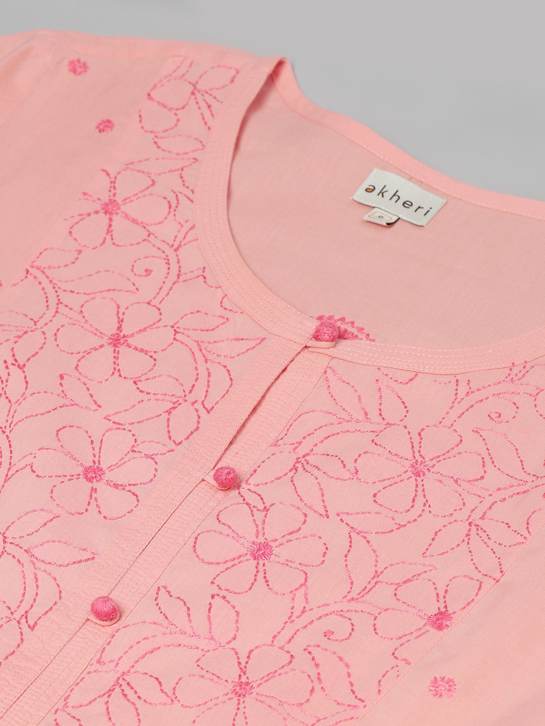 Peach & Pink Chikankari Floral Embroidered Kurta