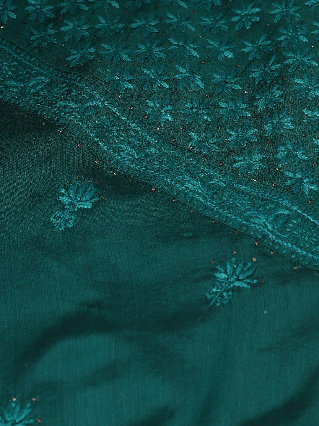 Bottle Green Chanderi A-Line Kurta With Tassels