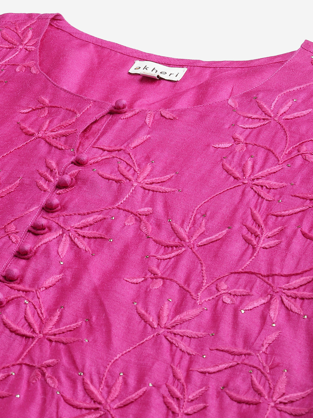 Pure Silk Magenta Chikankari Kurta