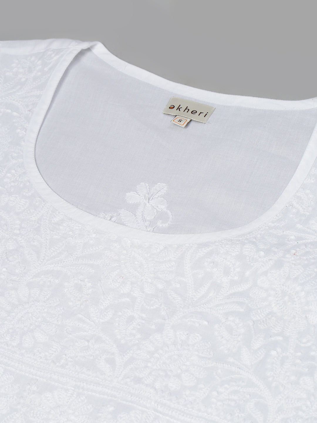 White Pot Neck Embroidered Kurta