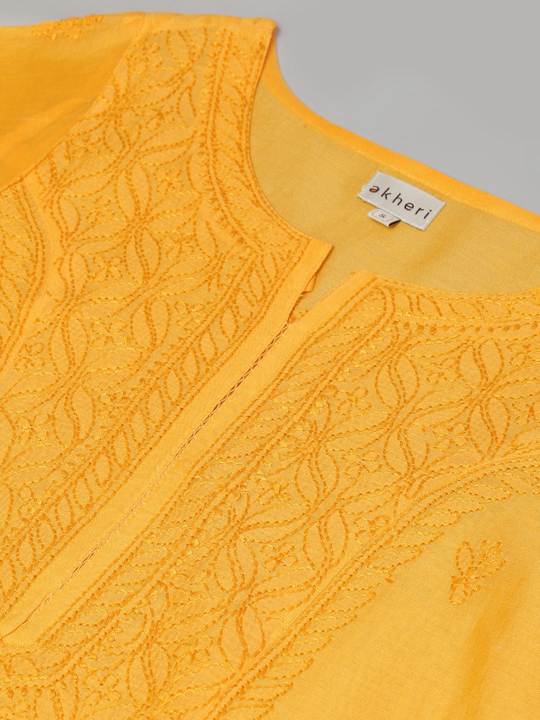 Yellow Chikankari Chanderi Kurta