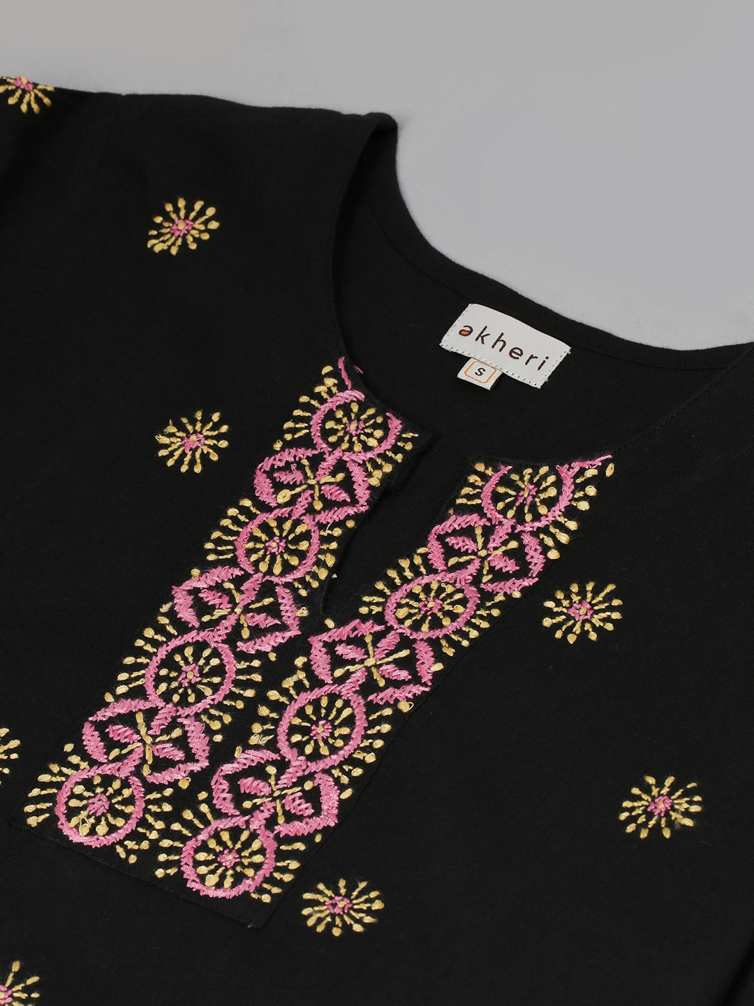 Black Mangalgiri Kurta with two-colour Embroidery