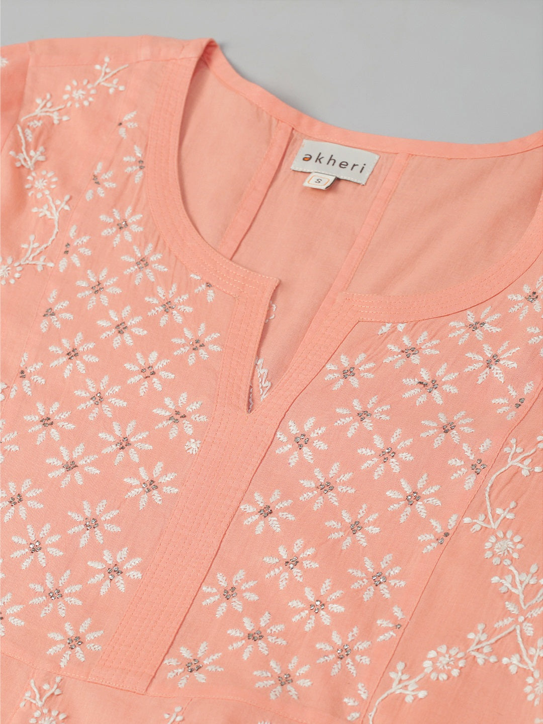 Peach Kalidaar Chikankari Kurta with Mukaish Work