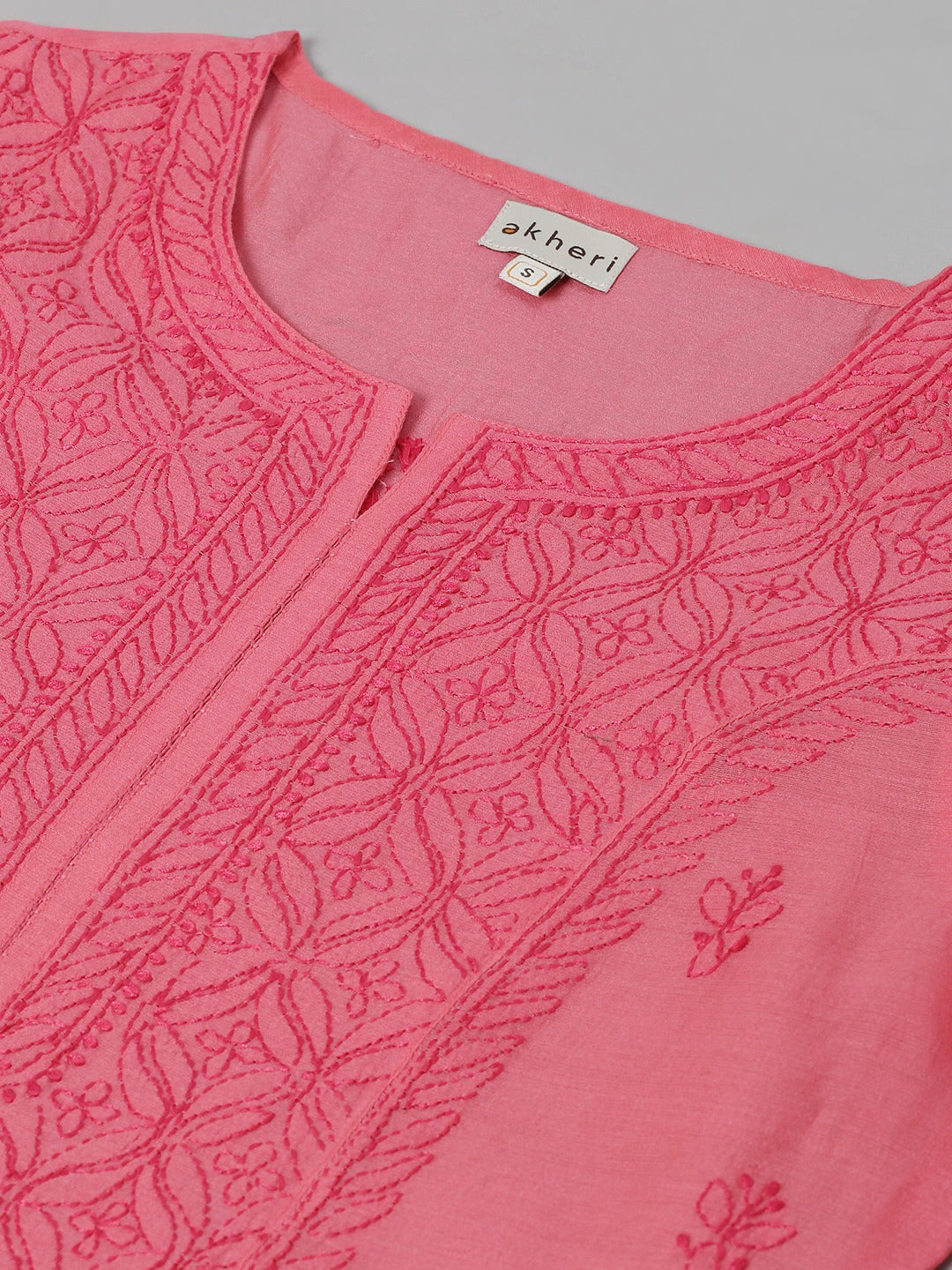 Coral Chanderi Chikankari Straight Kurta