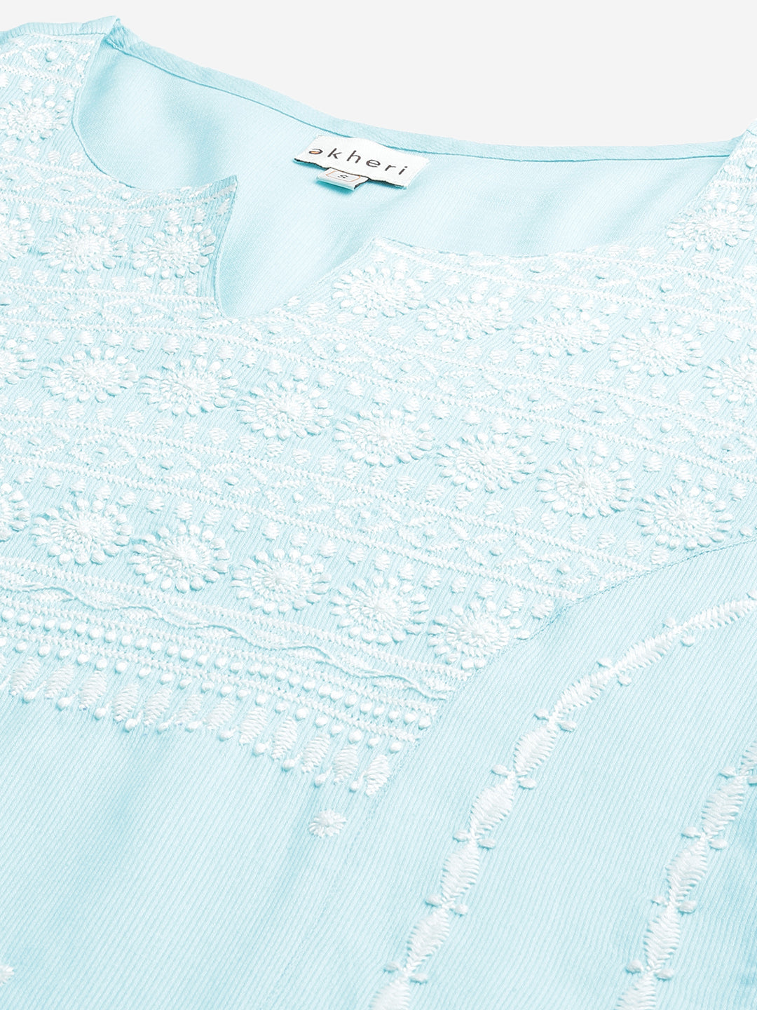 Sky Blue Self-Striped Chikankari Kurta