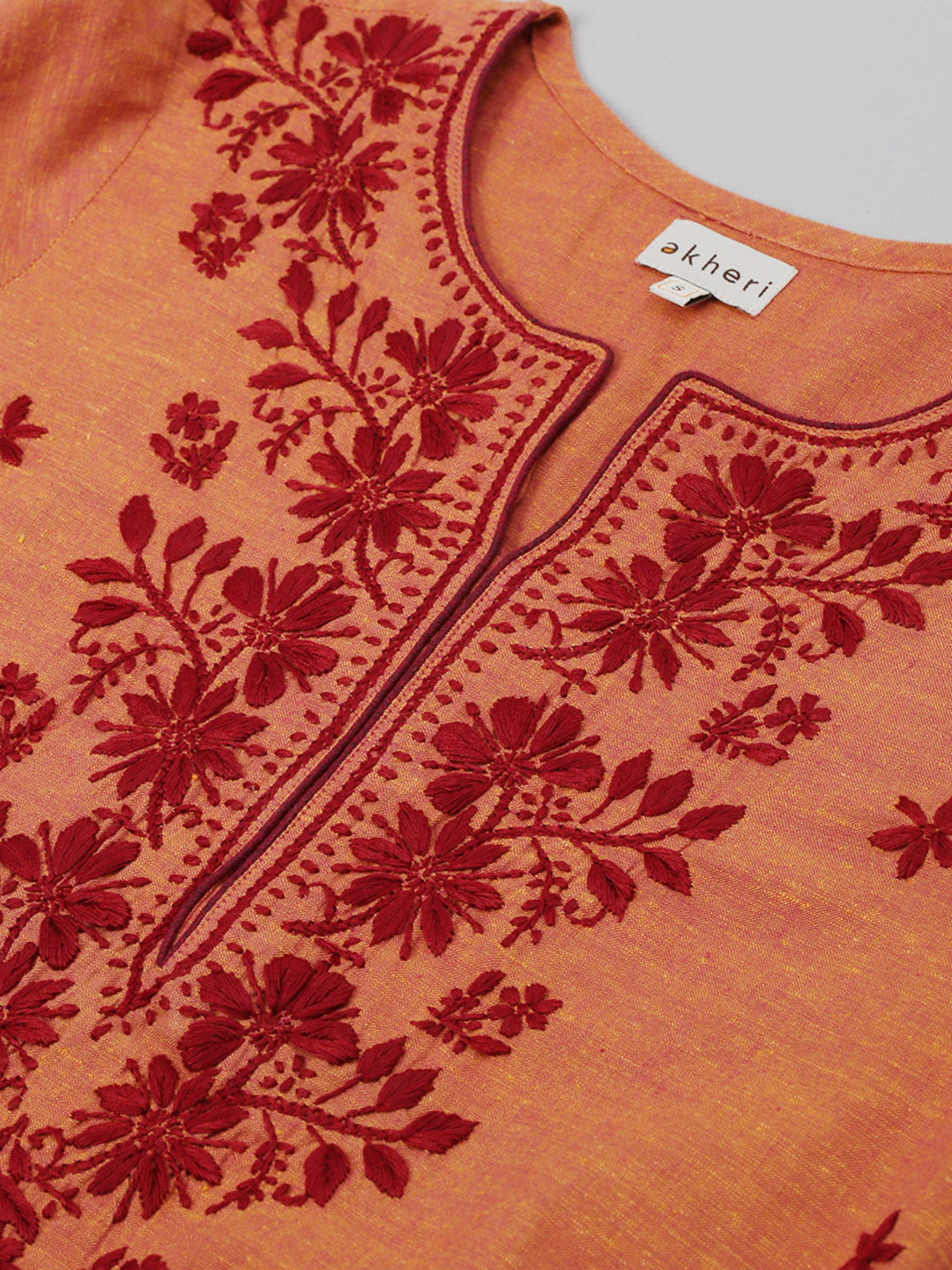 Rust Mangalgiri Embroidered Kurta
