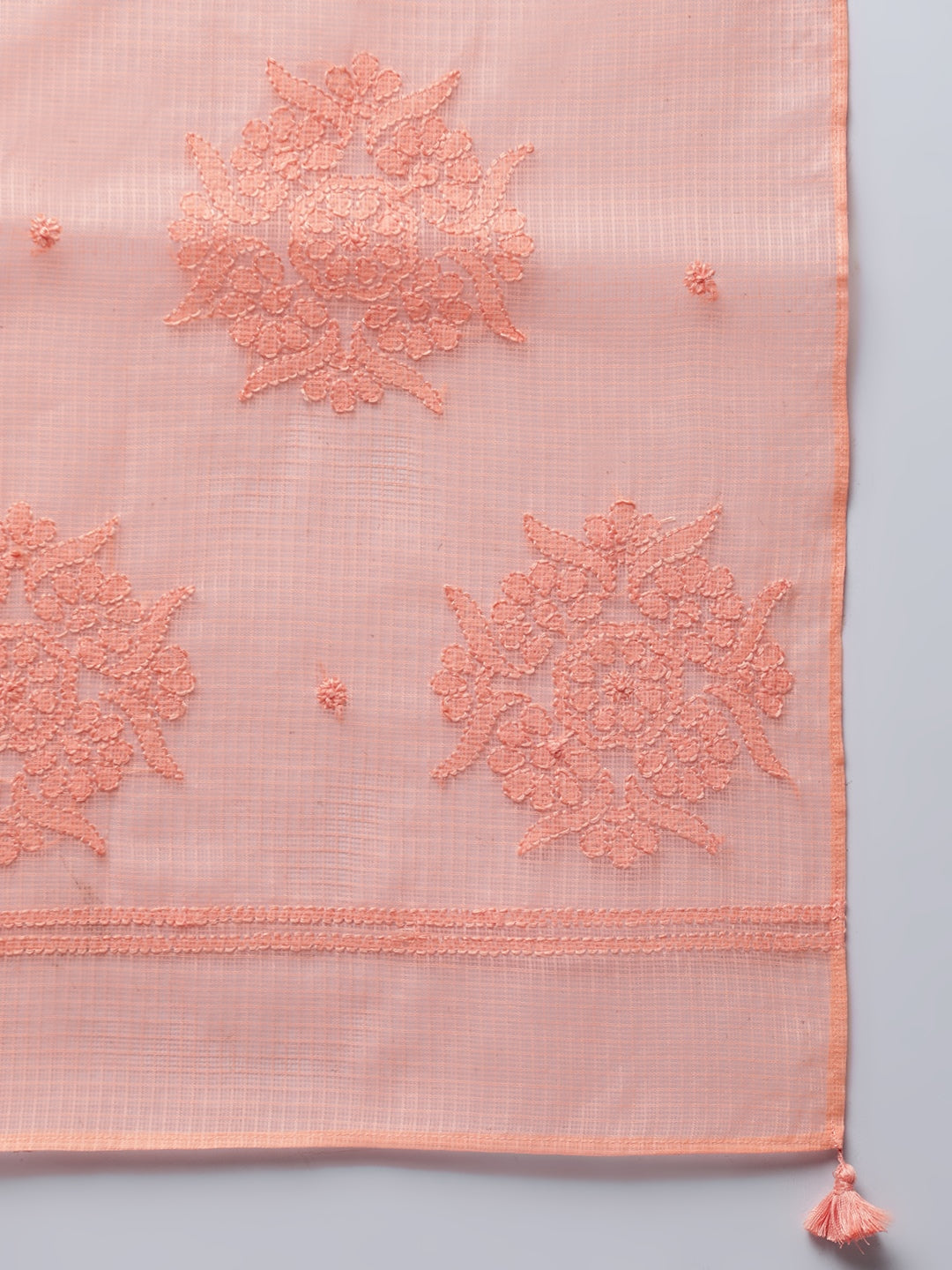 Peach-Coloured Chikankari Dupatta