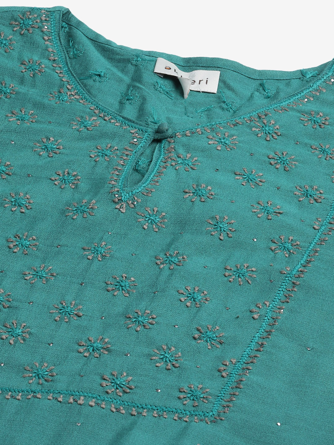 Poly Silk Teal Chikankari Kurta