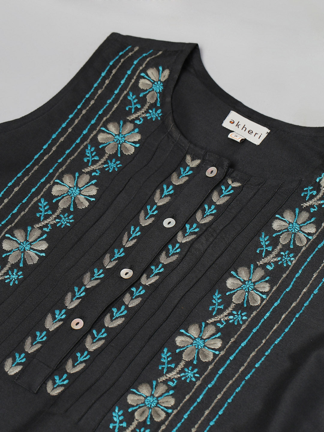 Black & Charcoal Grey Silk Chikankari Straight Kurta