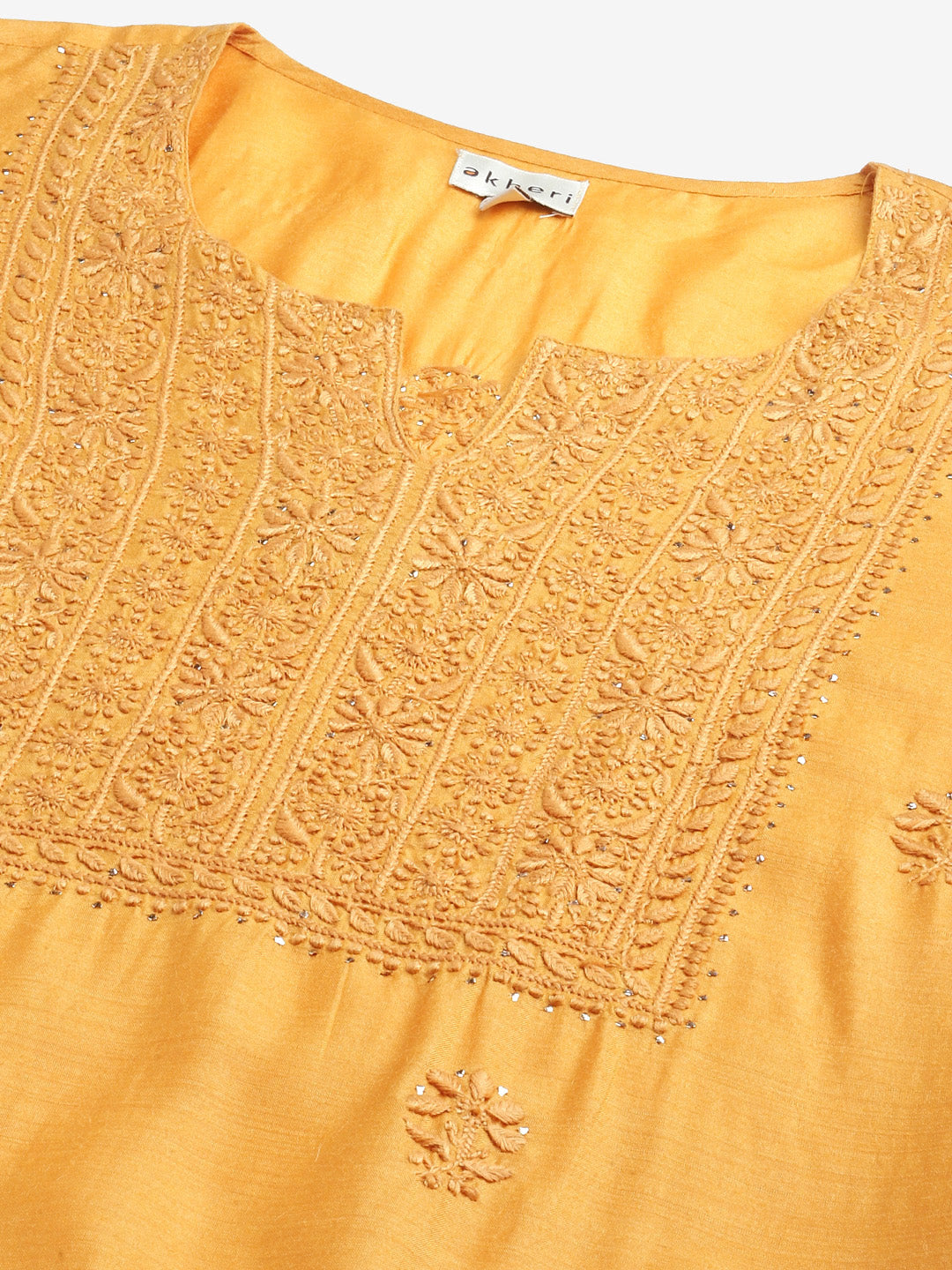 Mustard Pure Silk Chikankari Kurta