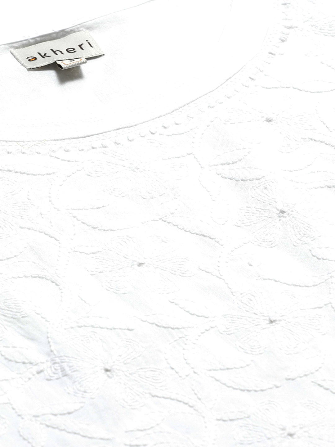 White Tepchi Boat-Neck Chikankari Top