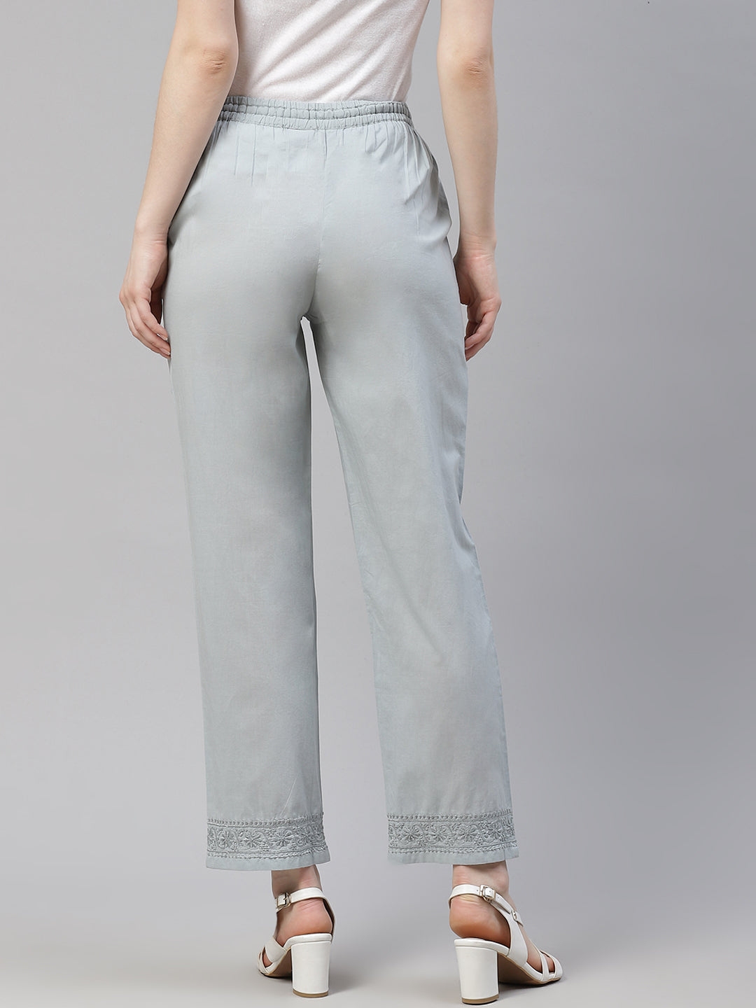 Grey Cotton Chikankari Pants