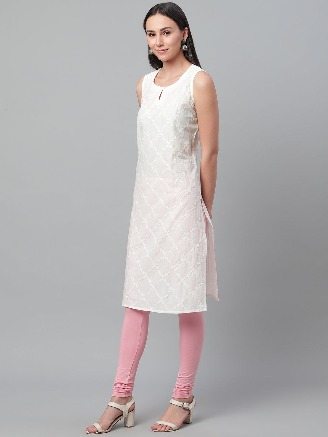 Cream Pintucks Chikankari Kurta