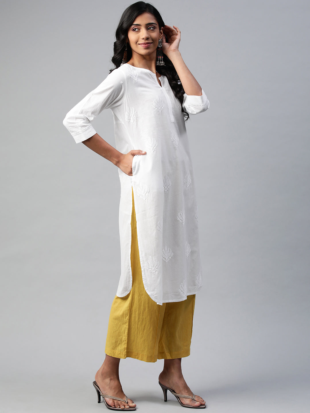 White Chikankari Round-Hem Kurta