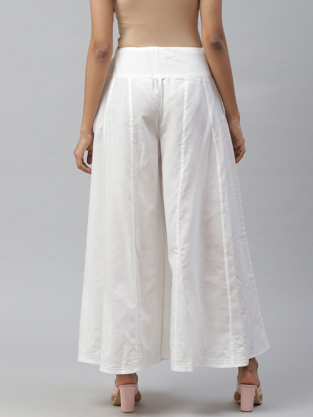 Off White Flared Chikankari Palazzo