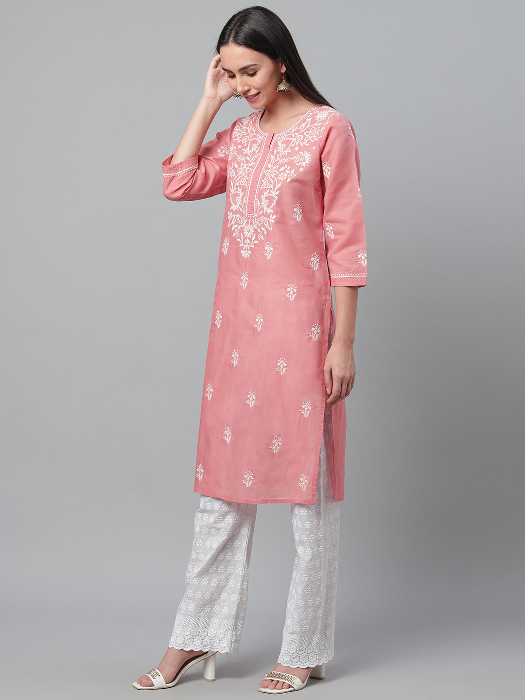 Old Rose Chikankari Straight Kurta