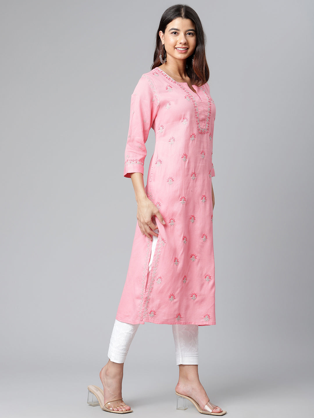 Pink Chikankari Kurta with Murri Work