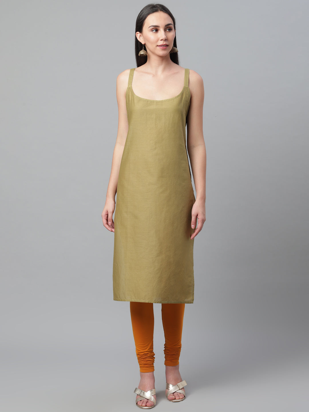 Olive Chanderi Silk Embroidered Kurta