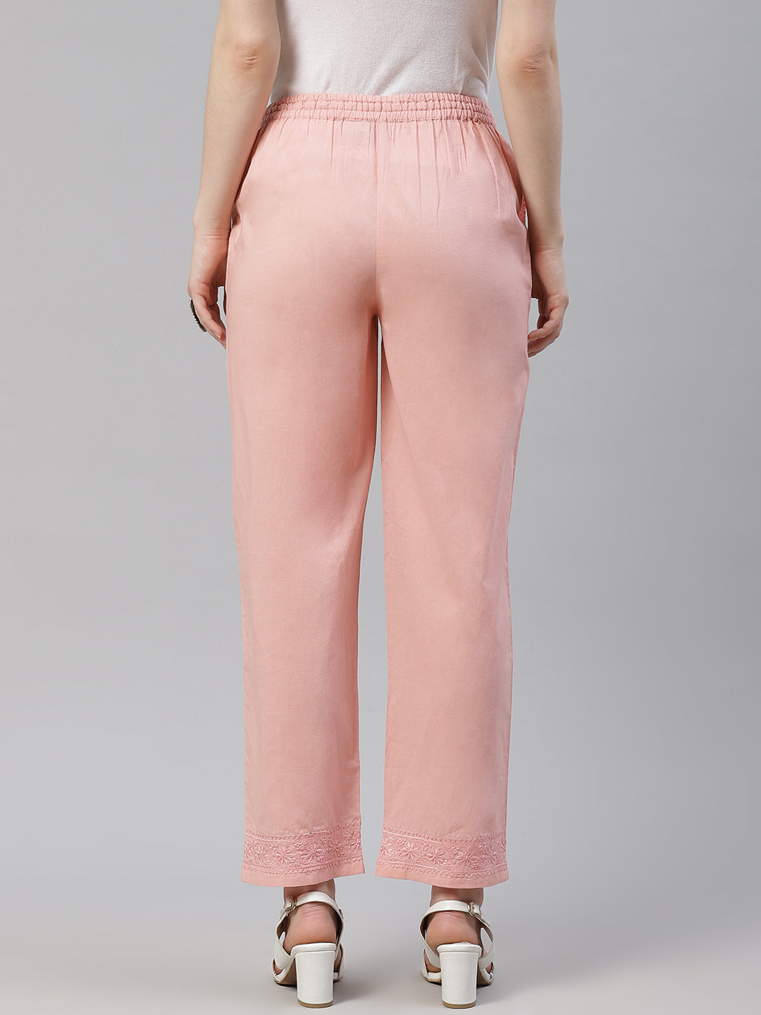 Pink Embroidered Cotton Pants