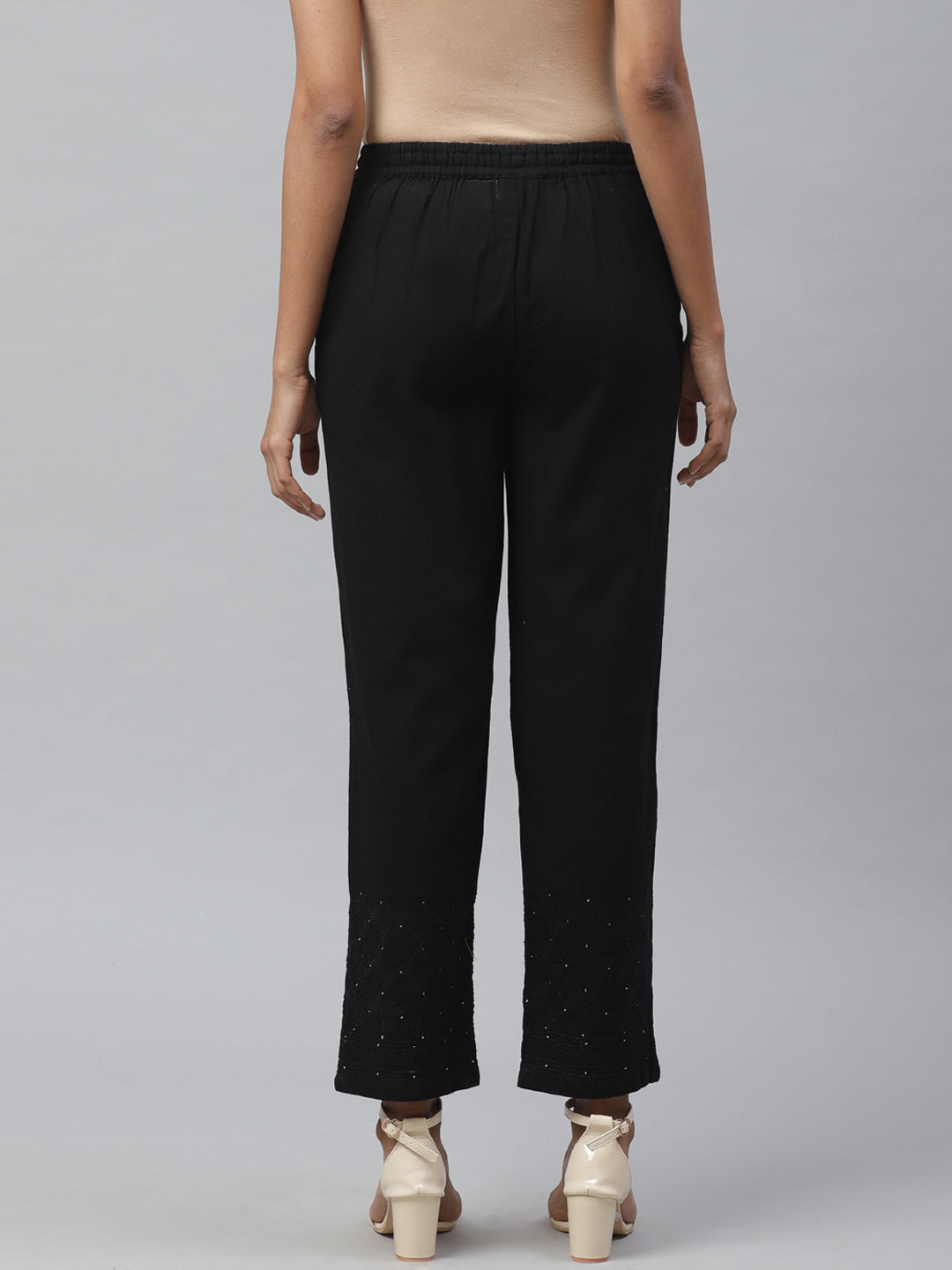 Black Tapered Chikankari Trousers with Mukaish Work