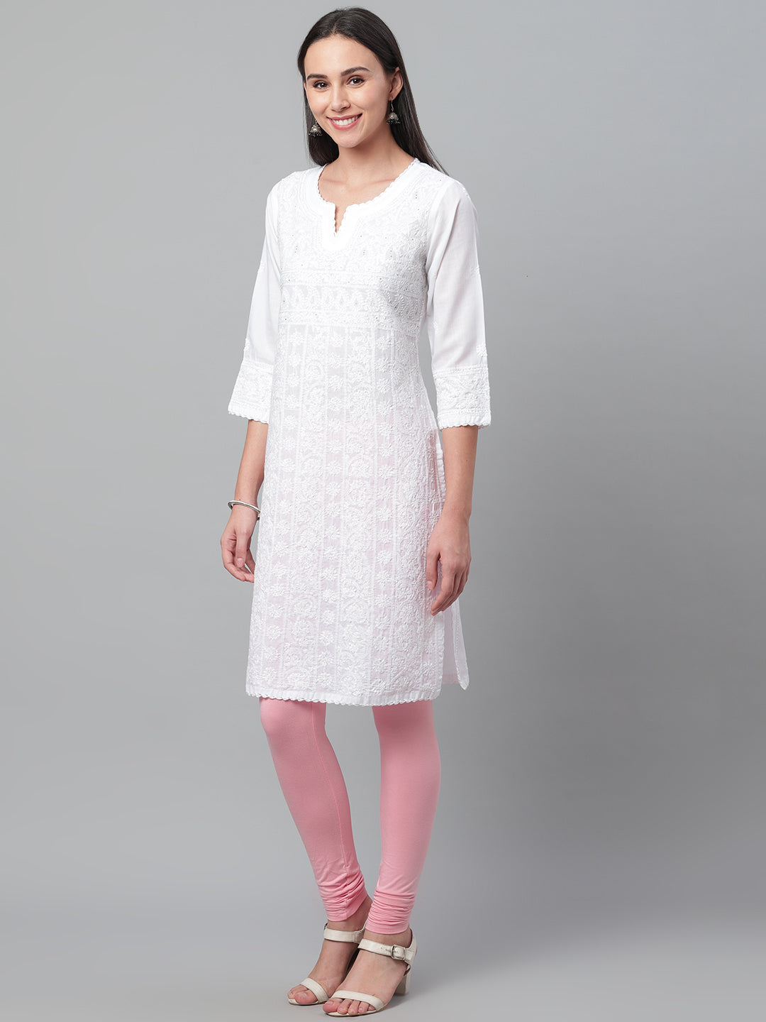 White Embroidered Kurta with Mukaish Work