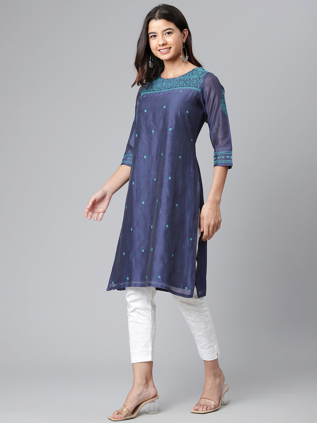 Navy Blue Chanderi Silk Kurta