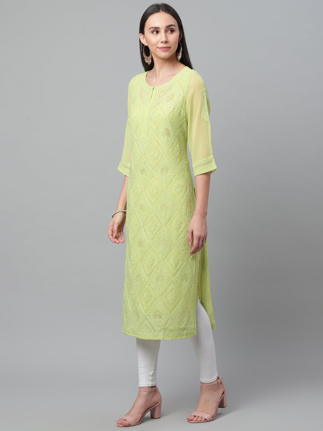 Green Georgette Chikankari Kurta