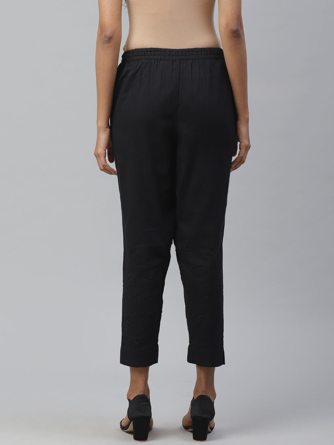 Black Slim Fit Chikankari Trousers