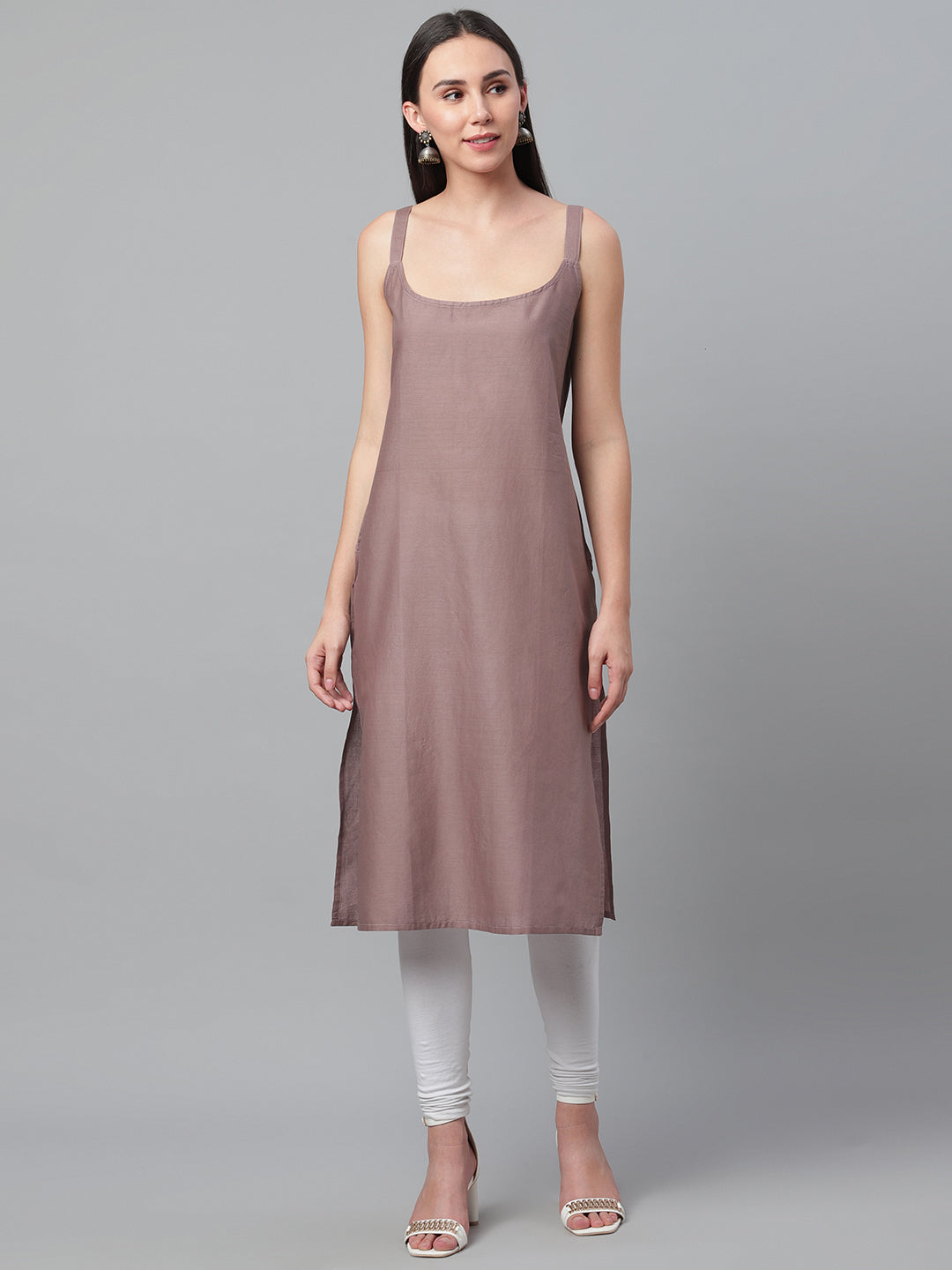 Taupe Chikankari Silk Festive Kurta
