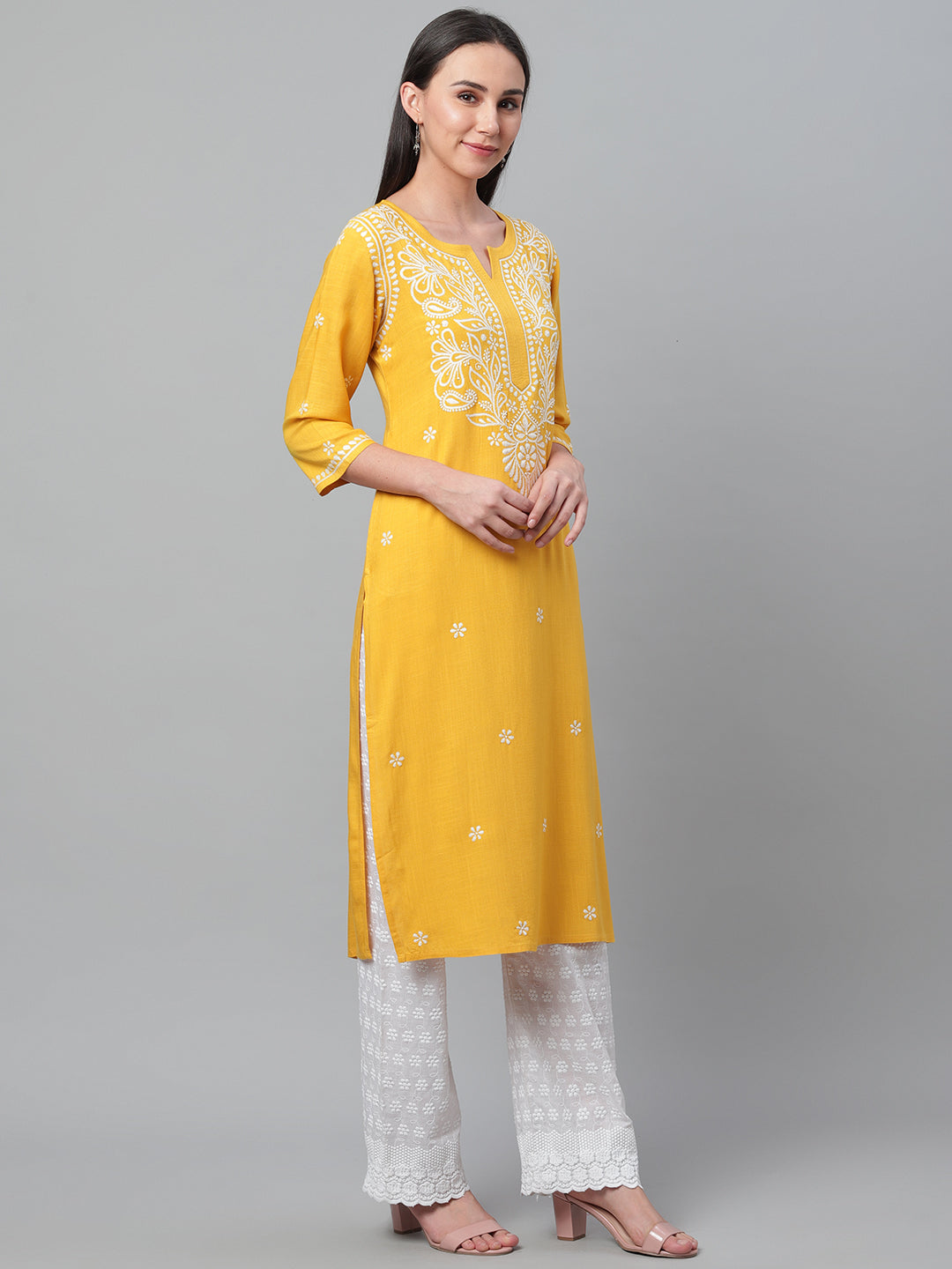 Yellow Rayon Chikankari Kurta